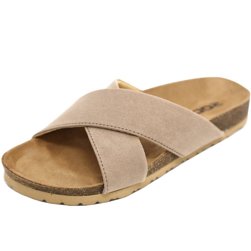 NIB Taupe Criss Cross Cork Sandal Slides